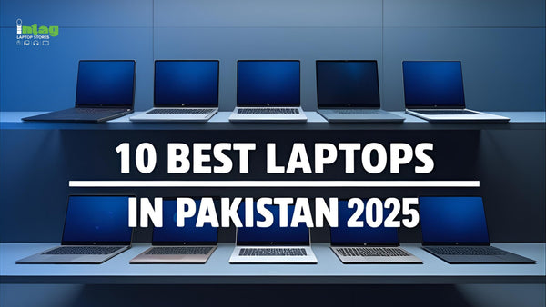  10 modern laptops arranged in a grid layout against a clean tech background. 