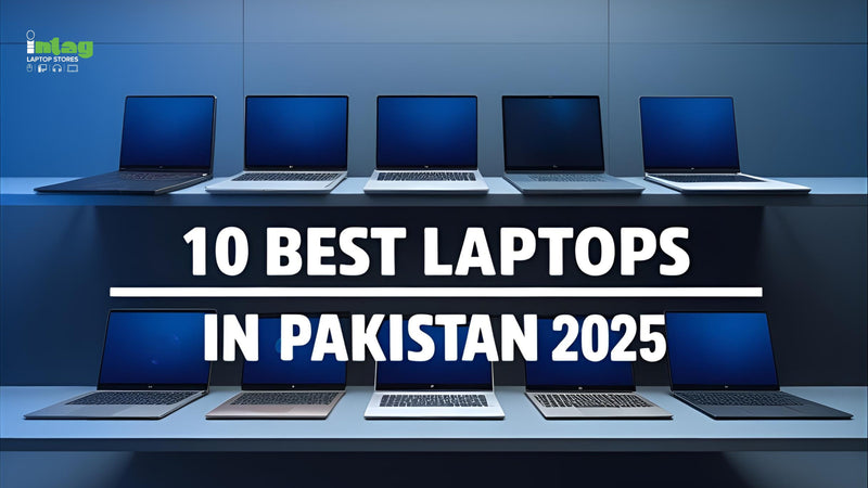  10 modern laptops arranged in a grid layout against a clean tech background. 
