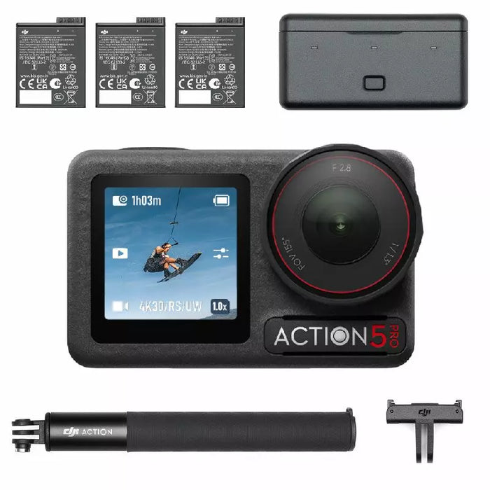 Dji Osmo Action 5 Pro|40MP 4K120 Action Camera | 4hr Battery |20m Waterproof, 3 Batteries + 1.5m Rod .